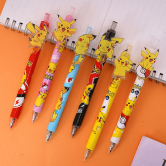 pokemon 6pcs Pikachu Patch Press Pen 0.5mm Black Core Smooth Neutral Pen(Color Random),For School Supplies,Back To School