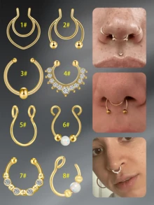 CIZME 假鼻中隔环圈不锈钢非穿孔 CZ 蛋白石鼻中隔首饰假鼻环夹式鼻中隔环假鼻孔鼻中隔穿孔身体首饰女士日常佩戴，假马蹄形圈可调节鼻环 - 銀色 - 查看 4