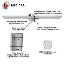 Ralo Linear Banheiro Seca Box 5x60 Inox Bolinha Espelhado Coletor Branco com Sifão - Branca - Visão 5