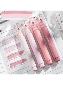 4 支/套粉色柔和荧光荧光笔，触感柔软，不褪色，水性墨水，圆头，适用于办公用品、书写和修正、笔记本、素描、学校用品、返校