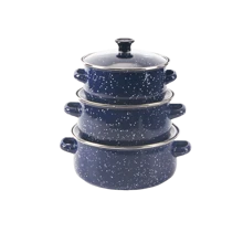 3 件套多功能搪瓷炊具套装，轻巧，带玻璃盖，汤锅，炖锅，不粘锅，易于清洁，适用于燃气、电和电磁炉 - 耐用的厨房必需品，适合家庭和餐厅使用，非常适合户外露营、家庭厨房和餐厅 - 琺瑯三件套 - 查看 10