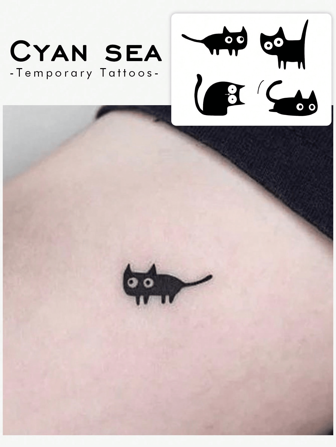 2 pièces Tatouages temporaires de chat mignons et originaux, de haute qualité avec un design adorable, imperméables, anti-transpiration, non réfléchissants, convenant à une utilisation quotidienne