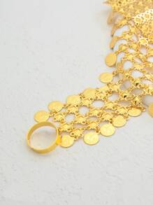 1pc Vintage Stylish Multi-Layer Coin Decor Hollow Carved Gloves-Design Women Bracelet