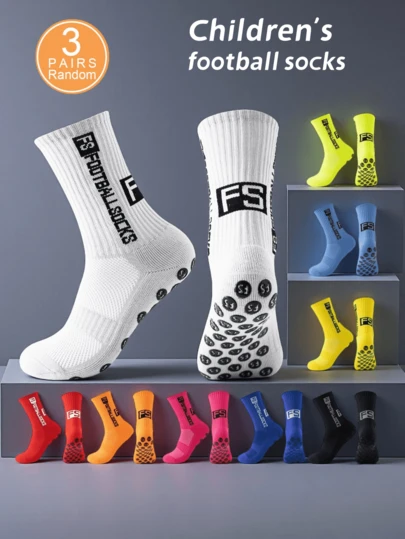 1 Pair / 3 Pairs Of Anti-Slip Mid-Calf Football Socks For Children And Teenagers Mesh Ventilation And Sweat-Absorbing Student Sports Socks Suitable For Children Aged 6-16 Years Old To Wear
