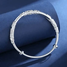 1pc 925 Silver Hypoallergenic Floral Pattern Adjustable Bangle Bracelet, Elegant Design, Suitable For Valentine's Day, Mother's Day Gifts, Comes In Gift Box, Anti-Oxidation - Silver - View 5