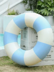 1 件装充气条纹蓝粉色男女通用游泳圈，加厚 PVC 泳池浮圈，小孩和成人腋下浮圈，夏季乐趣 - 彩色 - 查看 4