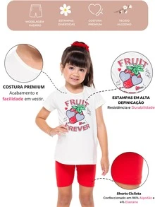Kit Sortido 6 Peças de Roupas Infantil Menina Conjunto Ciclista Tamanho 1 ao 10 - Multicolorido - Visão 4