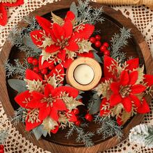 1/6/12PCS Artificial Sparkling Glitter Powder Christmas Flower Flowers, 14cm Fake Flowers For Festival Wedding Party Home Indoor Dining Table, Room, Bedroom Decoration, Gift, Wreath, Rattan Diy Decoration Accessories, Christmas Tree And Christmas Plant Decor Home Decor Christmas Decorations