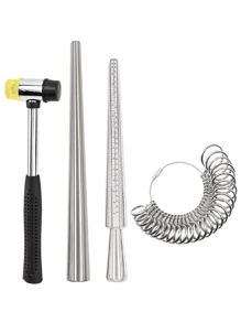 Ring Size Core Axis Measurement Tool Steel Ring Size Measurement Size Set - Rubber Jewelry Merchant Hammer Metal Finger Size Rod Wire Winding Ring Tool Jewelry Making Kit