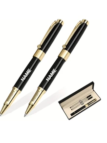 1 Luxury Ballpoint Pen Set, Free Laser Engraving, Best Ballpoint Pen Gift Set, Suitable For Men & Women, Professionals, Office, Groomsmen, Wedding Party, Graduation, Christmas, Refill 0.5mm (Black/Blue)