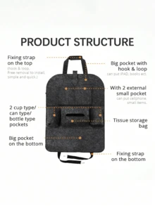 Universal Car Seat Back Bag – Durable Felt Hanging Storage Bag With Large Capacity & Multiple Compartments, Easy Headrest Mounting, Washable & Reusable Design, Perfect For Phones, Tablets, Chargers & Travel Essentials, Ideal For Family Trips Or Daily Commutes