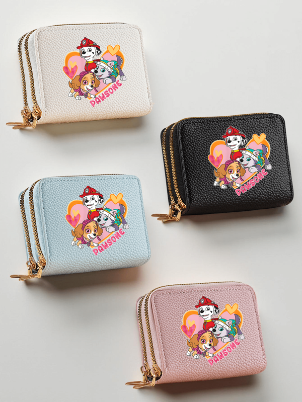Paw Patrol 1 Stück Paw Patrol PU Leder Portemonnaie für Damen | Süßer Cartoon Doppelreißverschluss Kleine Geldbörse mit Mehrfachkartenslots | Kompaktes leichtes Design 4 Farben Schul-Modezubehör Geldbörse Mini-Geldbörse Geldbörse Kleine Geldbörse Süße Geldbörse
