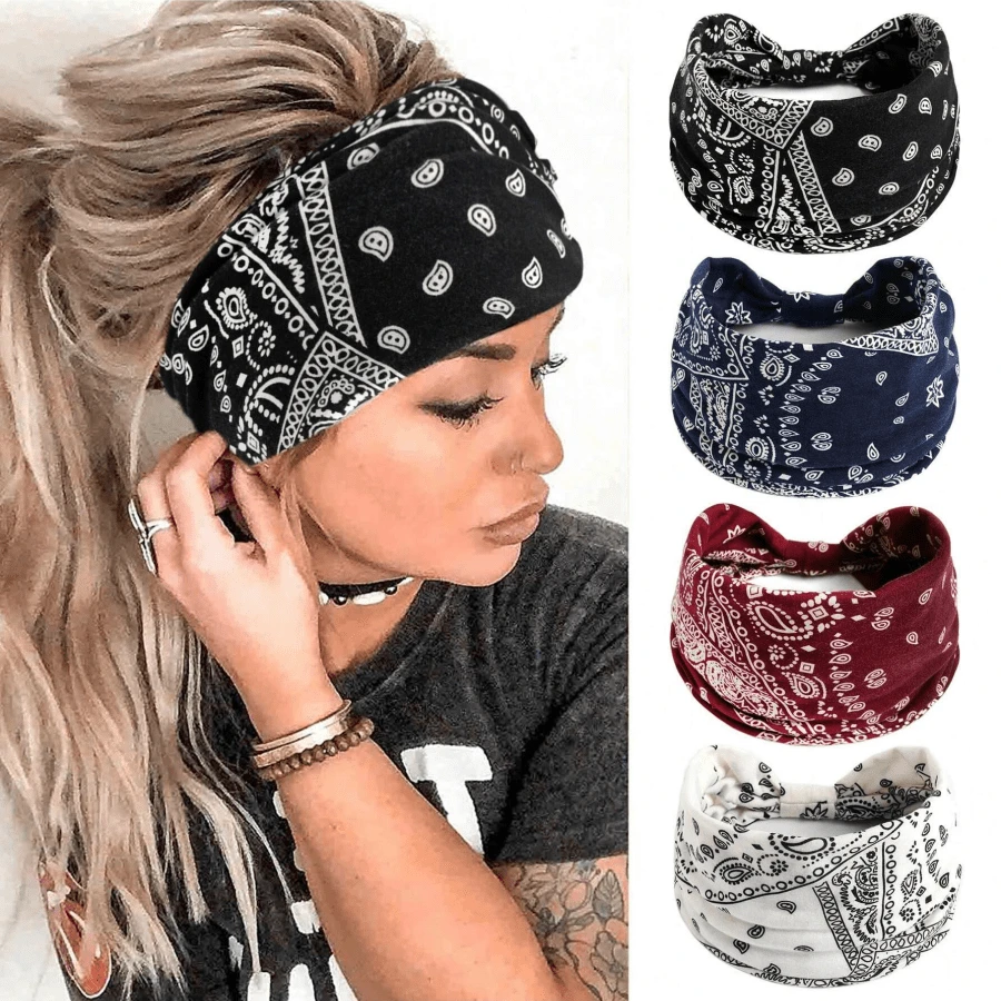 4 Packs Vintage Paisley Pattern Headbands/Bandanas For Women, Colorful Bohemian Style Sports Sweatbands, Yoga Hair Accessories Winter Hair Bands Warm Head Wrap
