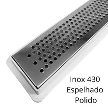 Ralo Linear Banheiro Seca Box 5x60 Inox Bolinha Espelhado Coletor Branco com Sifão - Branca - Visão 3