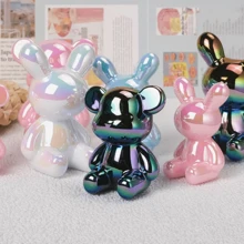1pc Colorful Cartoon Bear Figurine, Cute Modern Home Decor, Cabinet Cute Animal Statue Sculpture, Suitable For Bedroom, Living Room And Office, New Year, Birthday, Wedding Party Gifts