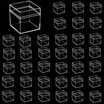 12pcs Mini Candy Box, 2-Inch Transparent Square Gift Box With Lid, Suitable For Birthdays, Christmas, Halloween, Halloween, Easter, Thanksgiving, Weddings, Baby Gender Revelation, Party Gifts, Candies, Cake Display Boxes