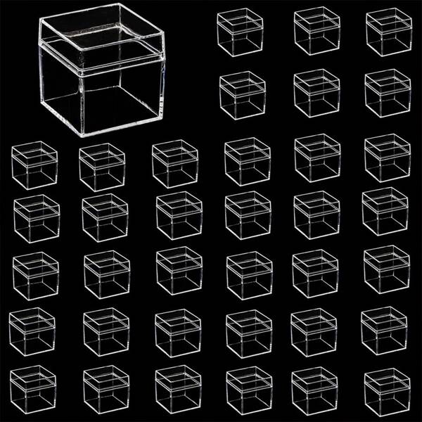 12pcs Mini Candy Box, 2-Inch Transparent Square Gift Box With Lid, Suitable For Birthdays, Christmas, Halloween, Halloween, Easter, Thanksgiving, Weddings, Baby Gender Revelation, Party Gifts, Candies, Cake Display Boxes