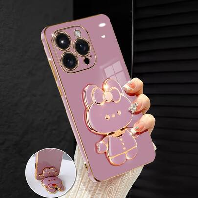 MewTrek Luxury Cute Silicone Electroplated Phone Case With Creative Cute Cat Stand And Built-In Makeup Mirror Fashionable Shock-Resistant And Durable Compatible With IPhone 16/15/14/13/12/11/X/XS/XR/8/7 Plus/Pro Max Galaxy S25/S24/S23/S22/S21/Note 20/A55/A54/A53/A52/A35/A34/A23/A16/A15/A14/A13/A12/A05S/FE/Ultra 4G/5G Note 13 Pro Hot 40i/Smart 8/Spark/GO 2024 Reno MOTO Honor Birthday Gift Party