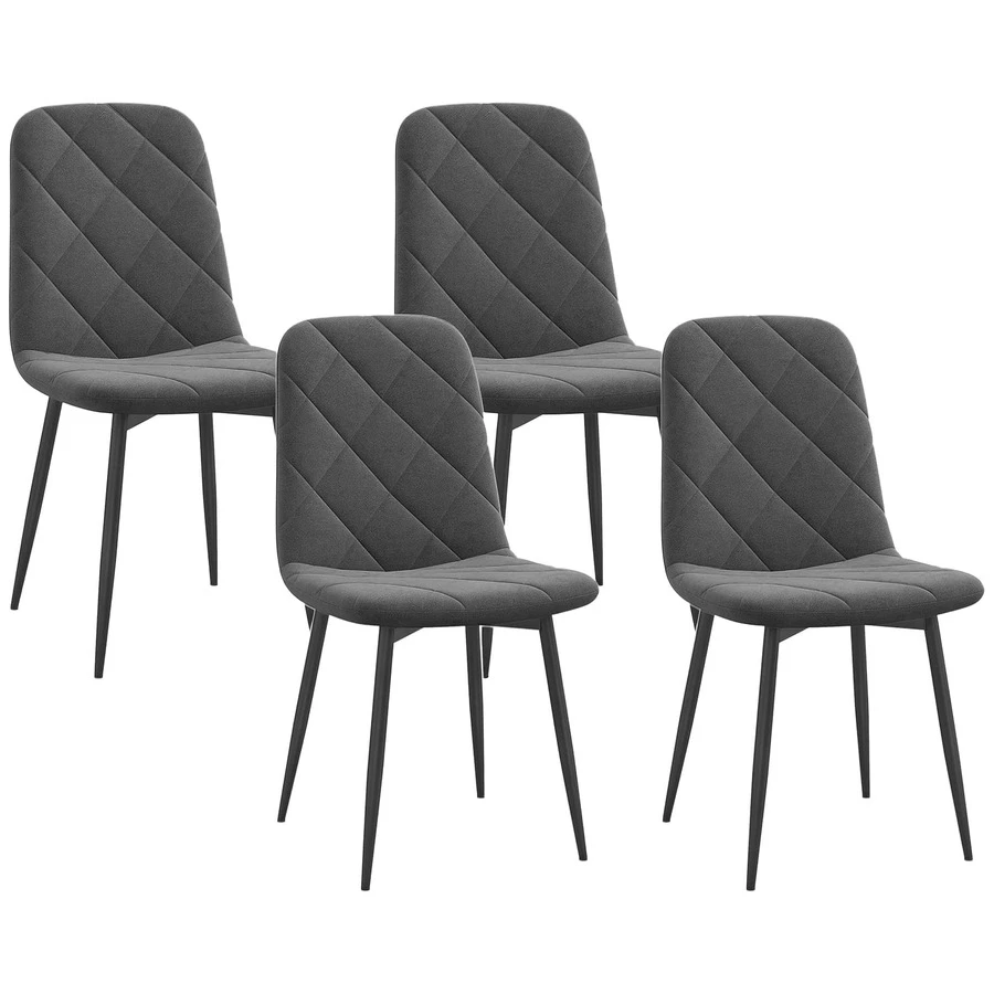 HOMCOM Lot de 4 chaises de salle à manger, chaises de cuisine rembourrées avec dossier haut, pieds en acier et tissu effet velours, pour salon, chambre, cuisine, gris - Gris - Voir 1