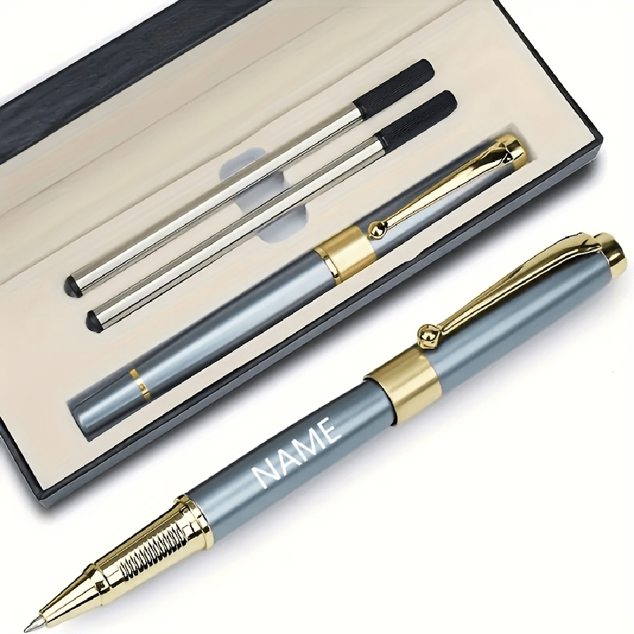 1 Set Premium Luxus Hellblau Kugelschreiber, kostenlose Laser-Gravur, geeignet als Werbegeschenk, für Büro, Geburtstag, Lehrertag, Vatertag, Muttertag, angenehmes und komfortables Schreiben, 1 Stift + 2 Ersatzmine, für Schulbedarf, Schulanfang