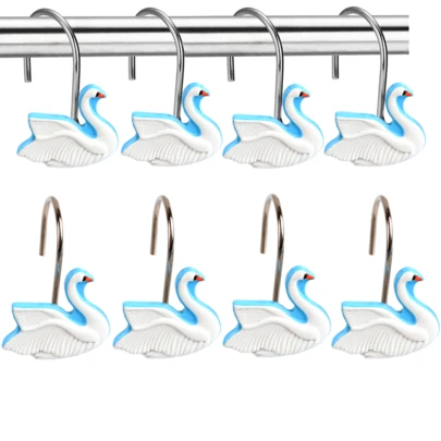 12 chiếc móc treo rèm tắm hình thiên nga bằng kim loại và nhựa theo phong cách tối giản hiện đại, phụ kiện phòng tắm, trang trí phòng tắm, vòng treo rèm.