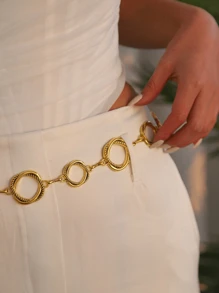 1 Stück Retro Geometrische Kreis Taillenkette für Frauen, einzelne Lage Körperkette, westlicher Stil Metallkette