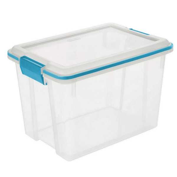 All Storage Bin, 20 Quart Clear Plastic Storage Container With Gasket Lid, Blue