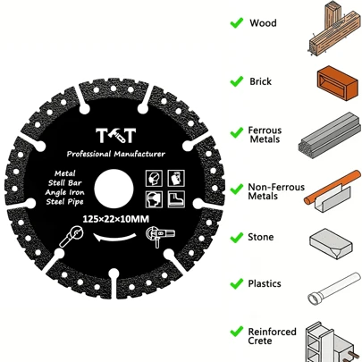 1 件金刚石金属切割刀片，砂轮 115/125 毫米专业金刚石锯片，适用于钢材、金属石材、大理石、铁、铝、混凝土切割片，多功能切割片，适用于铁、钢筋、金属板、铝等