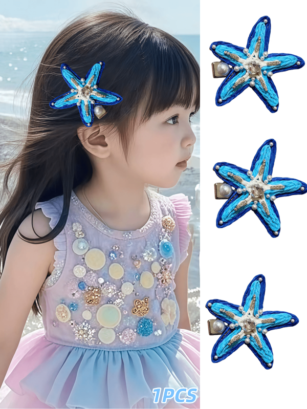 1pc Girls' Seawater Raffia Decor Side Clip