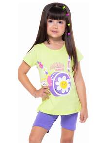 Kit Sortido 6 Peças de Roupas Infantil Menina Conjunto Ciclista Tamanho 1 ao 10 - Multicolorido - Visão 9