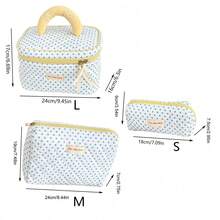 Bolsa de cosméticos de mano con lunares, color amarillo limón, de textura suave y artística, diseño de cremallera de color fresco y contrastante, gran capacidad para uso doméstico, viajes y uso diario, adecuada para mujeres, bolsa de viaje para la escuela, vacaciones, regreso a la escuela, bolsa de maquillaje, bolsa de viaje para mujeres - Multicolor - Ver 2