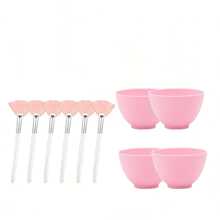 4pcs Facial Mask Mixing Bowls Tools With 6pcs Fan Brushes Applicator, Mask Brushes For Facial Makeup Tools Set - Pink - View 6