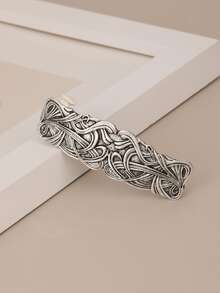 1pc Vintage Bronze Tone Spring Ponytail Claw Clip, Retro Metal Totem Floral Pattern Hair Accessory For Women,Summer,Holiday,Travel - Multicolor - View 3
