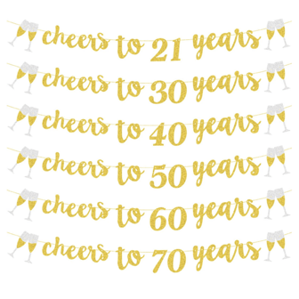 1Set,Cheers To 21 30 40 50 60 70 Years DIY String Glitter Banner Happy Birthday Decorations For Men Women Him Her Any Years Old Birthday Anniversary Party Supplies Sparkle Black Decor