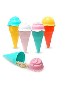 4 件/5 件儿童和青少年沙滩玩具冰淇淋沙模具及配件，沙雪玩具模具套装（冰淇淋桶和盖子颜色随机搭配）
