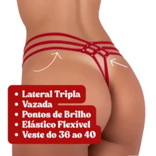 Sexy Strappy Rhinestone Thong Panties Valentine's Day - Red - View 2