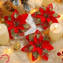 1/6/12PCS Artificial Sparkling Glitter Powder Christmas Flower Flowers, 14cm Fake Flowers For Festival Wedding Party Home Indoor Dining Table, Room, Bedroom Decoration, Gift, Wreath, Rattan Diy Decoration Accessories, Christmas Tree And Christmas Plant Decor Home Decor Christmas Decorations