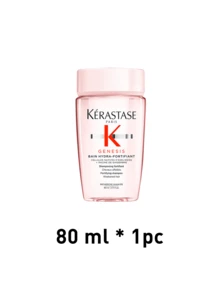 Kérastase Champú fortificante GENESIS de 80 ml para cabello debilitado. Bain Hydra-Fortifiant con raíz de jengibre y dipéptidos. Controla la grasa, reduce la caspa, aporta volumen y brillo. Suave y sin enredos. Aroma floral y frutal. Ideal para uso diario en cabello dañado.