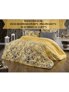 Duvet Set | Flat Sheet Included As A Gift | 150*220 Cm (1 Duvet Cover – 1 Pc + 1 Pillowcase – 1 Pc) Or 190*210 Cm (1 Duvet Cover – 1 Pc + 2 Pillowcases – 2 Pcs) | Soft & Breathable For All Seasons - Yellow - View 1
