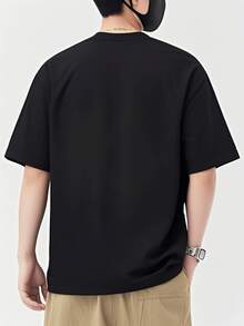 Camiseta Veraniega Moda para Hombre, Casual, Cuello Redondo, 220g, 1 Unidad Estilosa, 100% Algodón, "Pizza Planet" Digital Impreso - Negro - Ver 3