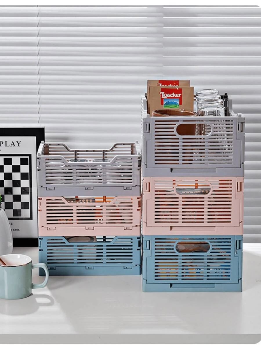 1PC Modern Stackable Plastic Storage Baskets, Foldable Organizer Boxes For Snacks, Fridge & Desktop, Home & Office Organization