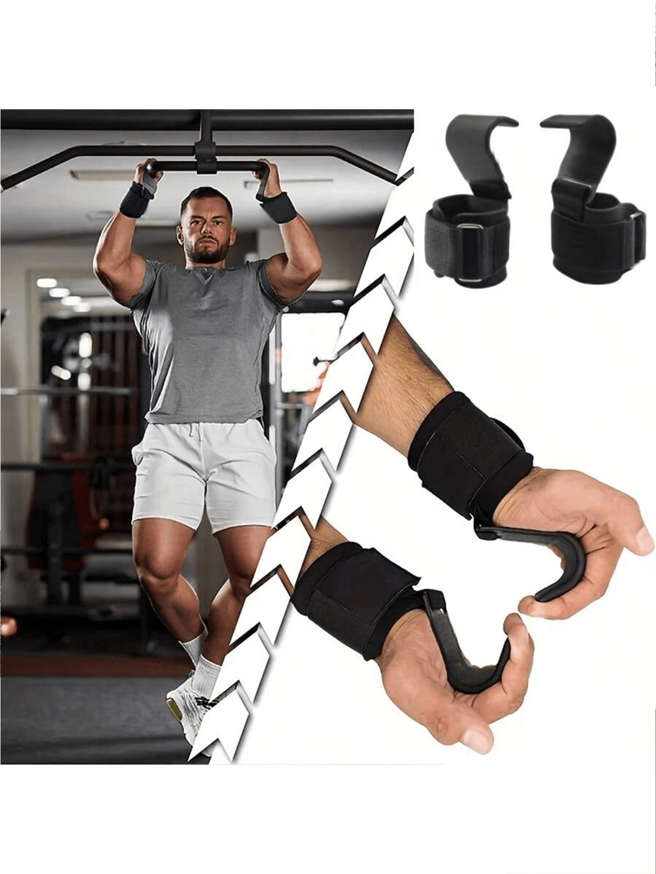 1 Cặp móc đeo cổ tay dày dặn, móc nâng tạ unisex kèm dây đeo hỗ trợ cổ tay, băng quấn cổ tay bằng neoprene dày 8mm, thích hợp cho tập luyện sức mạnh và tập xà đơn.