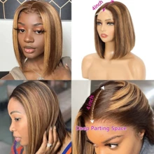 Highlight Lace Front Bob Wig Human Hair 14 Inch Ombre Honey Blonde 13x4 Hd Lace Front Wigs Human Hair Pre Plucked Middle Part 4/27 Colored Lace Frontal Wigs - S4/27 - 查看 4