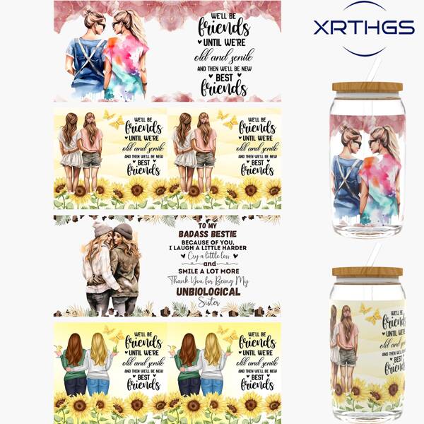 XRTHGS XRTHGS 4PCS/SET UV DTF Cup Wraps Friendship Style Self-Adhesive Sticker For Coffee Cups, Water Bottles, Home Decor, Laptops And Refrigerator DIY Crafts(Glass Not Included)
