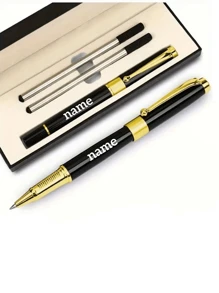 1 Luxury Ballpoint Pen Set, Free Laser Engraving, Best Ballpoint Pen Gift Set, Suitable For Men & Women, Professionals, Office, Groomsmen, Wedding Party, Graduation, Christmas, Refill 0.5mm (Black/Blue)