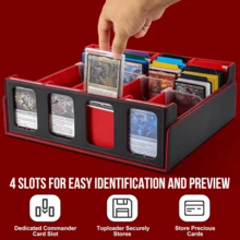 Caja de cartas con soporte para 4 portacartas, puede contener talla grande de 3200 cartas, con 24 divisores de colores, caja de mazo Commander con ventana para juegos de cartas - Multicolor - Ver 7