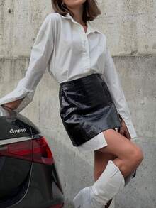 VIVINA Women's Fashion Street Crocodile Print Button Front Skirt, Minimalist For School, Outdoor, Airport, Casual Street, Beach, Holiday, Music Festival, Date, Halloween