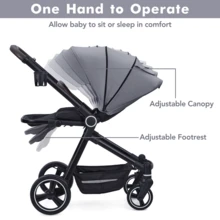 Foldable Baby Stroller, High Landscape Pushchair for Newborn, Toddler, Convertible Infant Pram with Reversible Backrest, Storage Basket - Gris - Ver 4