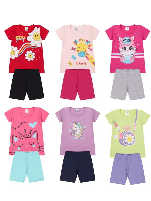 Kit Sortido 6 Peças de Roupas Infantil Menina Conjunto Ciclista Tamanho 1 ao 10