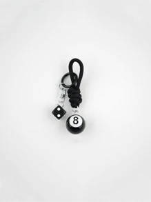1 chaveiro masculino estilo bola 8 preto, com cordão trançado e anel de metal, chaveiro durável e moderno para chaves, acessórios, presente casual e estiloso, acessório para chaveiro, design divertido, porta-chaves resistente